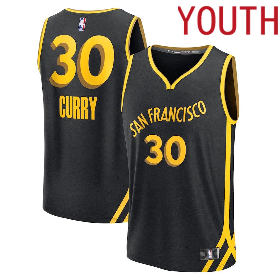 Youth Golden State Warriors 30 Stephen Curry Fanatics Branded Black City Edition 2023-24 Fast Break NBA Jersey